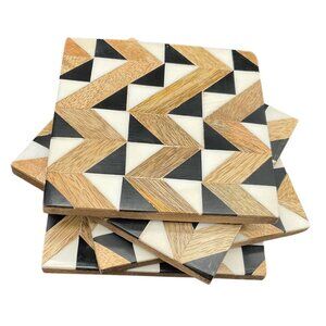 Geometric Wood & Ceramic Coasters Set Of 4 Sparkling Hues Gems Co